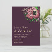 Floral Boho Paarse Wedding Uitnodiging (Staand voorkant)