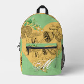 Floral Boho paddenstoelen en kikkers Monogram Bedrukte Rugzak (Voorkant)