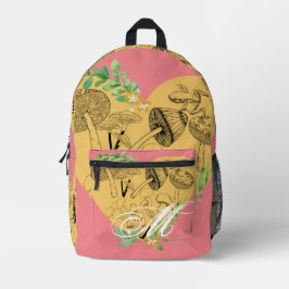 Floral Boho paddenstoelen en kikkers Monogram Bedrukte Rugzak