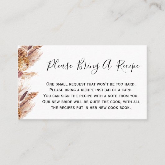 Floral Boho Pampas brengt een recept-Vrijgezellenf Visitekaartje (Voorkant)