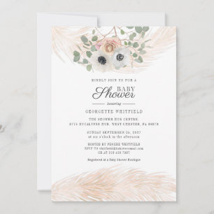 Floral Boho Pampas Grass Modern Girl Baby shower Kaart