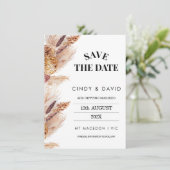 Floral Boho Pampas grass Wedding Save the Date Inv Kaart (Staand voorkant)