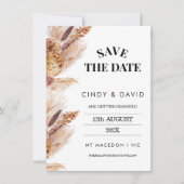 Floral Boho Pampas grass Wedding Save the Date Inv Kaart (Voorkant)
