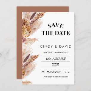 Floral Boho Pampas grass Wedding Save the Date Inv Kaart