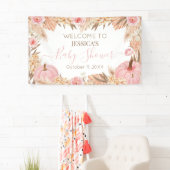 Floral Boho Pampas Pink Pumpkin baby shower  Spandoek (Insitu)