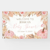 Floral Boho Pampas Pink Pumpkin baby shower  Spandoek (Horizontaal)