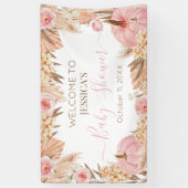 Floral Boho Pampas Pink Pumpkin baby shower  Spandoek (Verticaal)