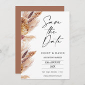 Floral Boho Pampas Wedding Save the Date Kaart (Voorkant / Achterkant)