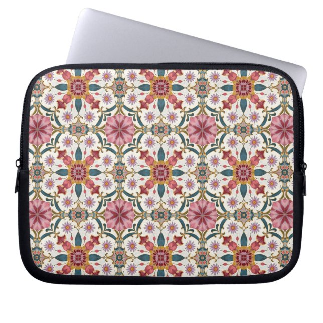 Floral Boho Pattern in Red, Pink & Teal Laptop Sleeve (Voorkant)