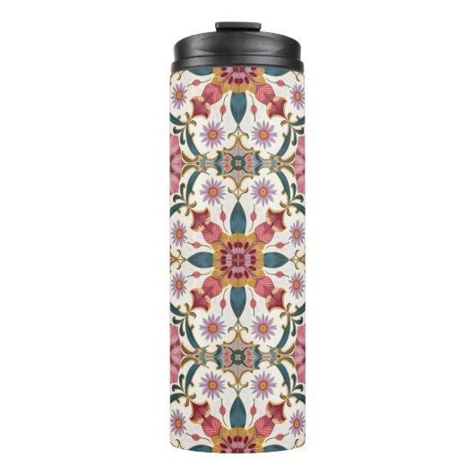 Floral Boho Pattern in Red, Pink & Teal Thermosbeker (Voorkant)