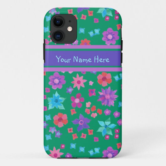  Floral Boho Pattern op Donkergroen Case-Mate iPhone Case (Achterkant)
