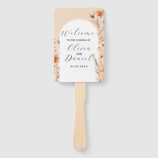 Floral Boho Peach Bohemian Programma Handwaaier (Voorkant)