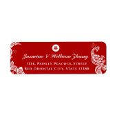 Floral Boho Peacock Elegant Asian Wedding Address Etiket (Voorkant)