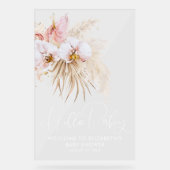 Floral Boho Pink Baby shower Welkom Acryl Bord (Voorkant)