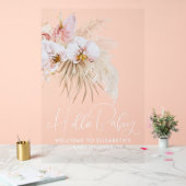 Floral Boho Pink Baby shower Welkom Acryl Bord (Huwelijk)