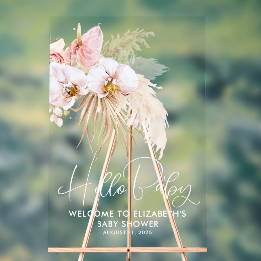 Floral Boho Pink Baby shower Welkom Acryl Bord (Neutraal)