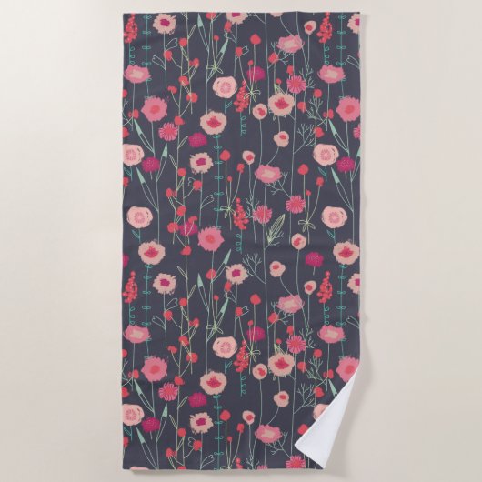 Floral Boho Pink Black Strandlaken (Voorkant)