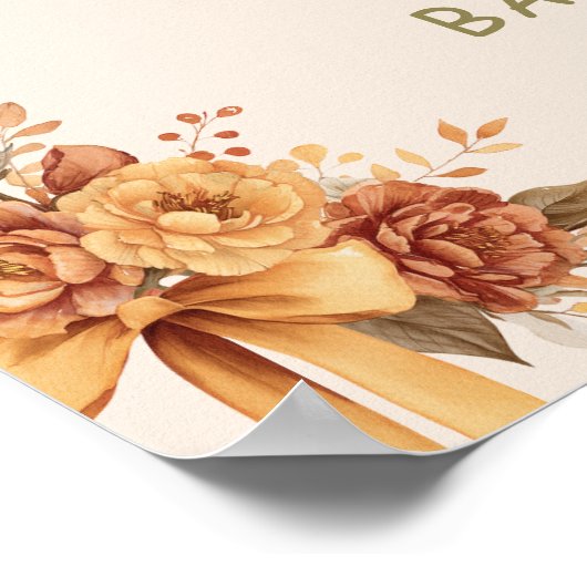 Floral Boho Pumpkin Bow Baby shower Welkom Poster (Hoek)