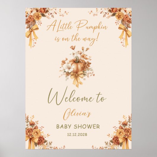 Floral Boho Pumpkin Bow Baby shower Welkom Poster (Voorkant)