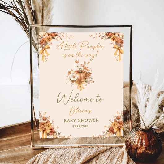 Floral Boho Pumpkin Bow Baby shower Welkom Poster
