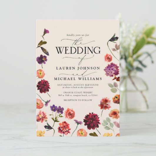 Floral Boho QR Code Bruiloft Kaart (Staand voorkant)