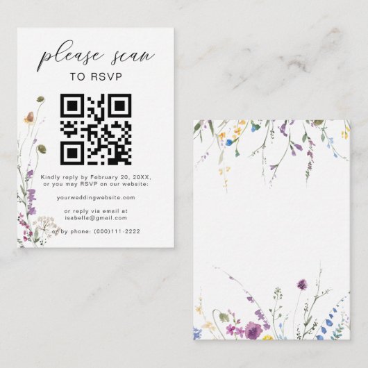 Floral Boho QR Code Floral Wedding RSVP Informatiekaartje (Voorkant / Achterkant)