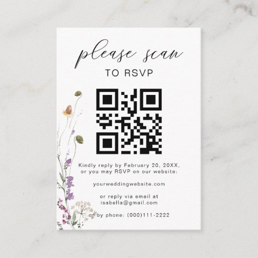 Floral Boho QR Code Floral Wedding RSVP Informatiekaartje (Voorkant)