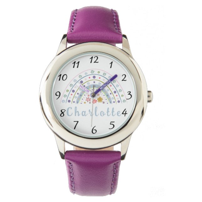 Floral Boho Rainbow met persoonlijke naam Horloge (Voorkant)