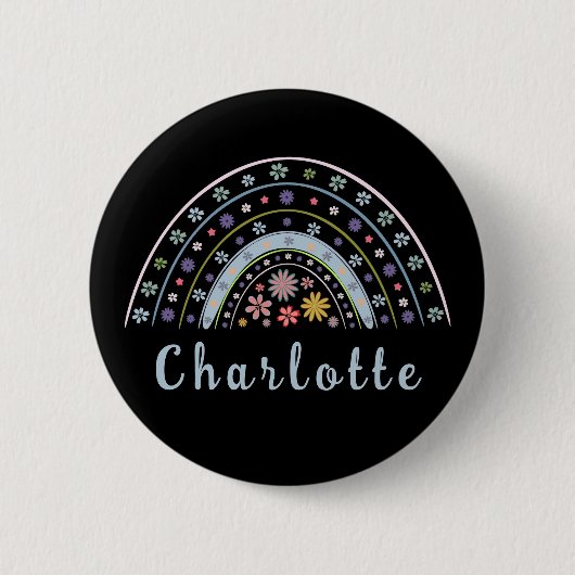 Floral Boho Rainbow met persoonlijke naam Ronde Button 5,7 Cm (Voorkant)
