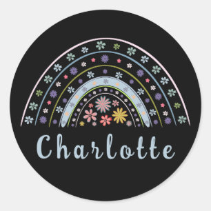 Floral Boho Rainbow met persoonlijke naam Ronde Sticker