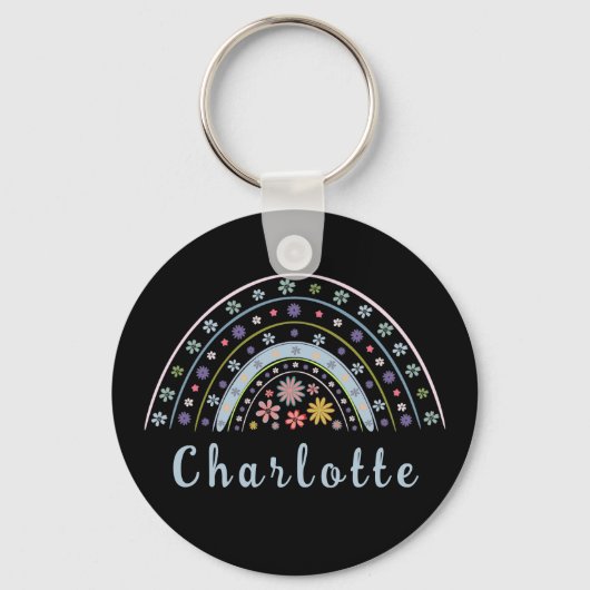 Floral Boho Rainbow met persoonlijke naam Sleutelhanger (Voorkant)