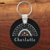 Floral Boho Rainbow met persoonlijke naam Sleutelhanger (Voorkant)