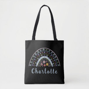 Floral Boho Rainbow met persoonlijke naam Tote Bag