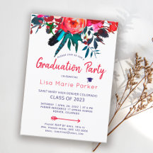 Floral boho red marvy blue bouquet graduparty