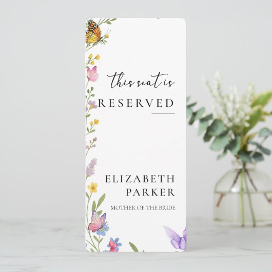 Floral Boho Reserved Seating Trouwstoel Label Kaart (Staand voorkant)