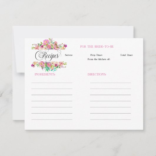 Floral Boho Roos Vrijgezellenfeest Recept Notitiekaartje (Voorkant)