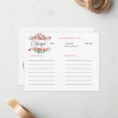 Floral Boho Roos Vrijgezellenfeest Recept Notitiekaartje (Voorkant / Achterkant in situ)