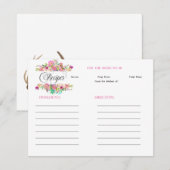 Floral Boho Roos Vrijgezellenfeest Recept Notitiekaartje (Voorkant / Achterkant)