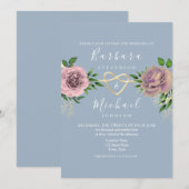 Floral Boho Roze en stoffige blauwe bruiloft Kaart (Voorkant / Achterkant)