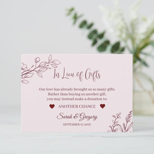 Floral Boho Ruby Wine "In plaats van geschenken" K Informatiekaartje (Staand voorkant)