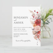 Floral Boho Rust Burnt Oranje Burgundy Wedding Kaart (Staand voorkant)