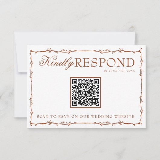 Floral Boho Rust Terracotta Earthy QR Code Wedding RSVP Kaartje (Voorkant)