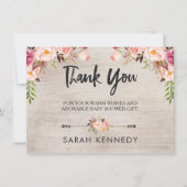 Floral Boho Rustic Baby shower Dank je wel Kaart (Voorkant)
