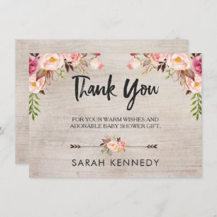 Floral Boho Rustic Baby shower Dank je wel Kaart