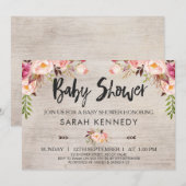 Floral Boho Rustic Baby shower Invitation Kaart (Voorkant / Achterkant)