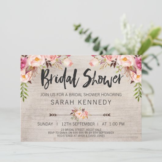Floral Boho Rustic Bridal Shower Kaart (Staand voorkant)