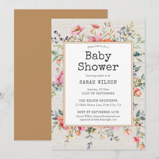 Floral Boho Rustic Chic Botanical Baby shower Kaart (Voorkant / Achterkant)