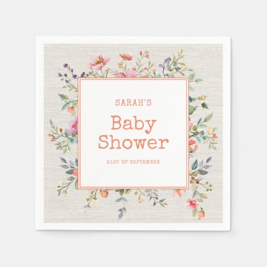 Floral Boho Rustic Chic Botanical Baby shower Servet (Voorkant)