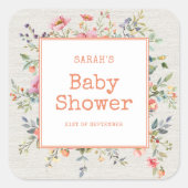 Floral Boho Rustic Chic Botanical Baby shower Vierkante Sticker (Voorkant)