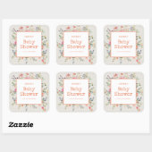Floral Boho Rustic Chic Botanical Baby shower Vierkante Sticker (Vel)